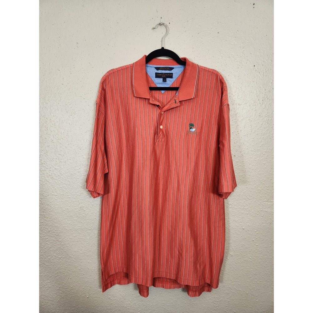 Tommy‎ Hilfiger Golf Polo Shirt Striped Brookside Logo Orange XL